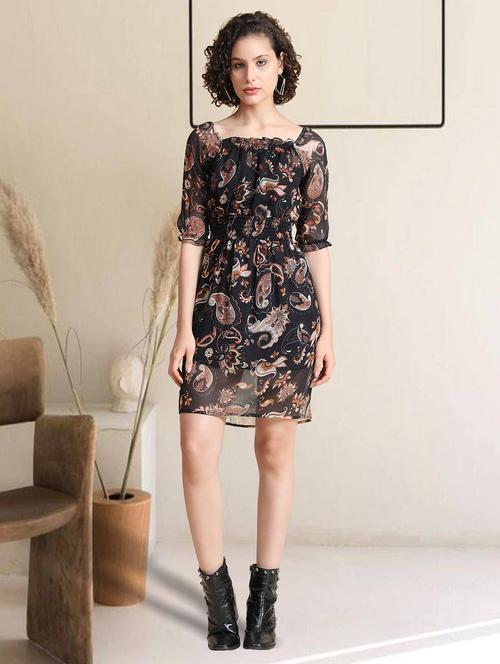 women black paisley printed straight dress - 20969686 - Standard Image - 0
