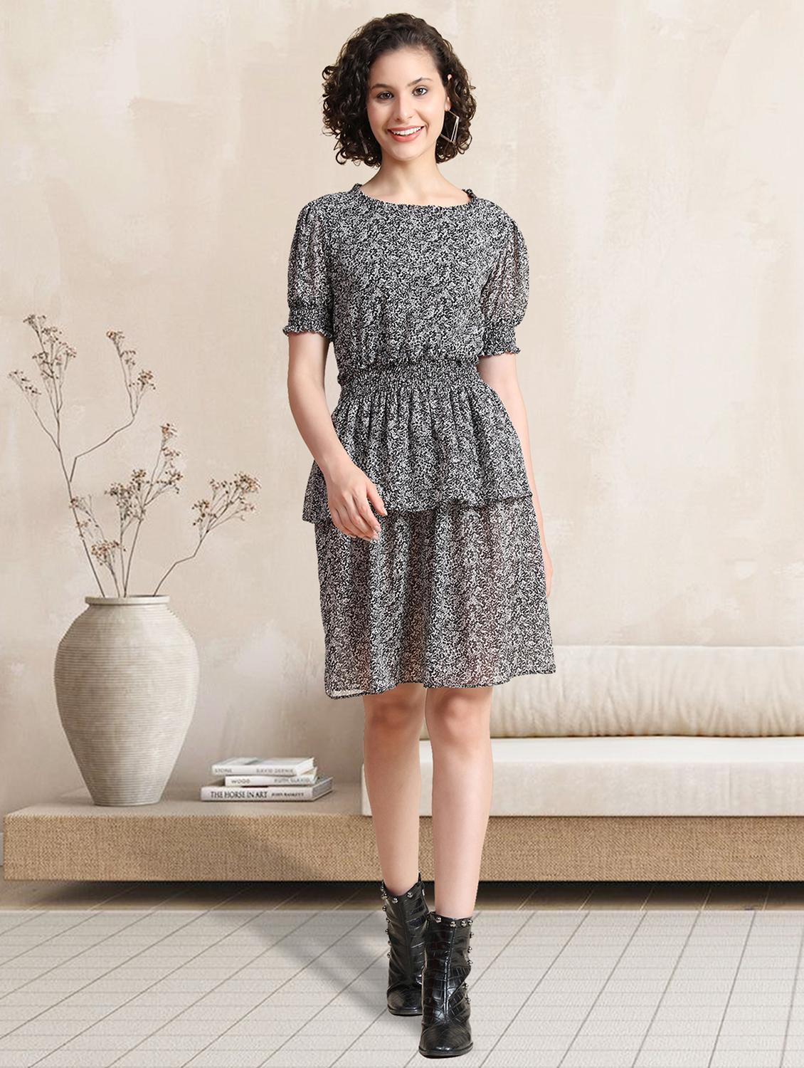 black printed layered dress - 20969687 - Zoom Image - 0