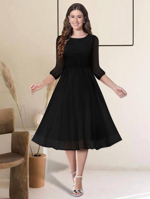women black solid fit & flare dress - 20969693 - Standard Image - 0