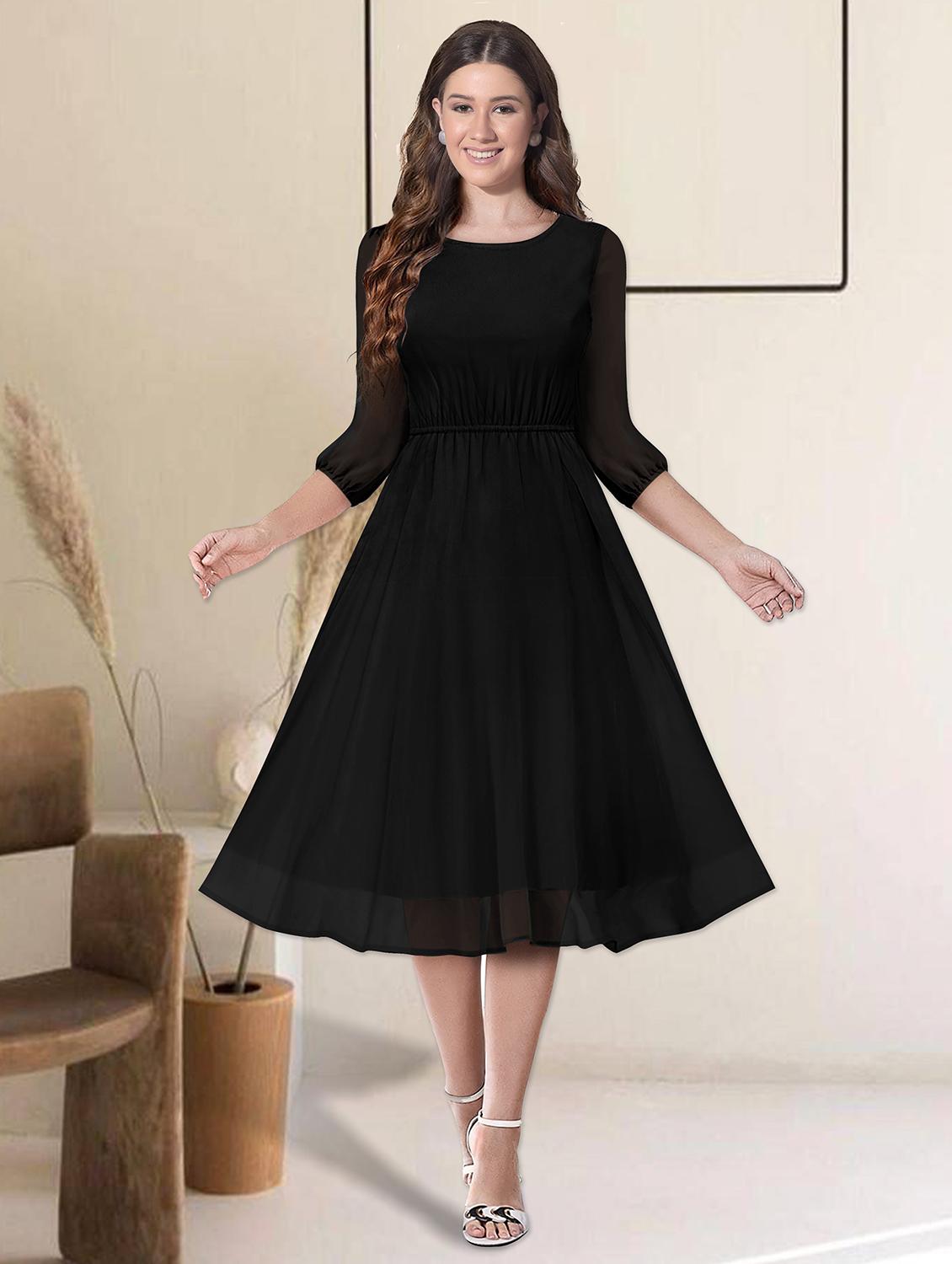 women black solid fit & flare dress - 20969693 - Zoom Image - 0