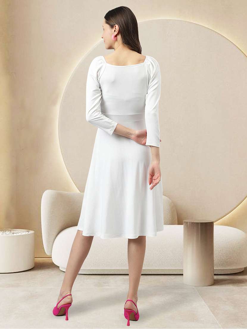 women white solid fit & flare dress - 20969695 -  Standard Image - 2