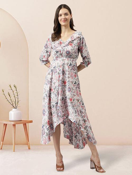 women white floral printed high low dress - 20969701 -  Standard Image - 0