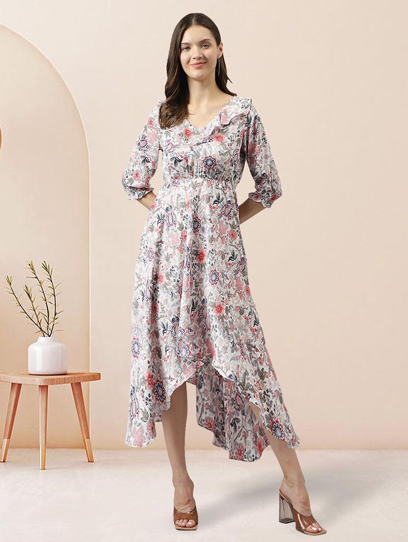 women white floral printed high low dress - 20969701 -  Zoom Image - 0