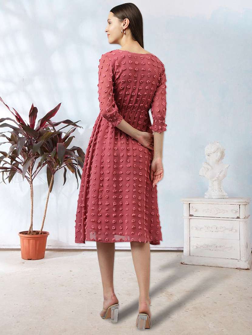 women peach solid with work fit & flare dress - 20969703 -  Standard Image - 2