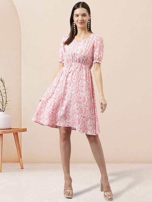 pink printed fit & flare dress - 20969704 -  Standard Image - 0