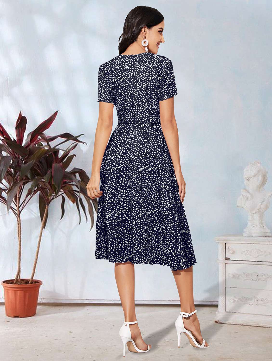 women navy-blue printed fit & flare dress - 20969713 - Standard Image - 2