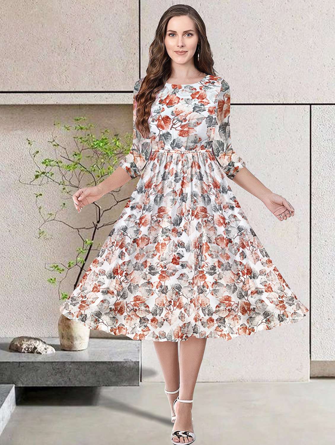 women white floral printed fit & flare dress