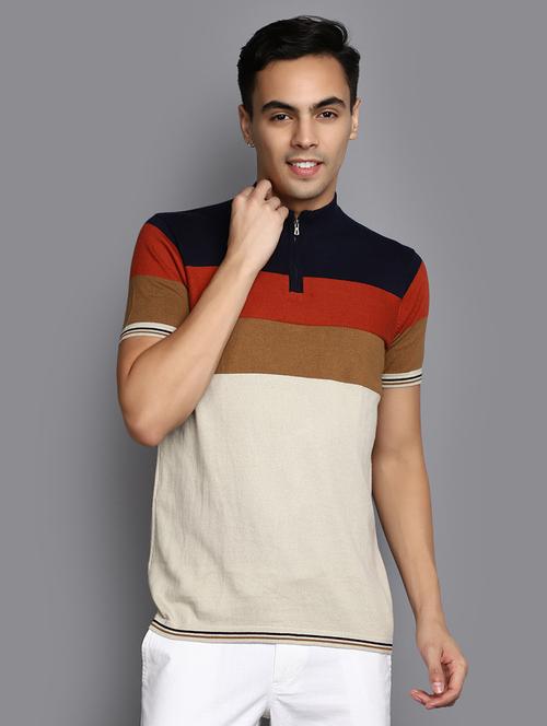 men color block high neck t-shirt with zip - 20969724 - Standard Image - 0