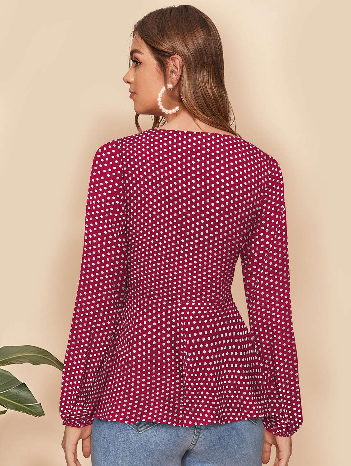 women v-neck polka dots peplum top - 20969738 - Standard Image - 2