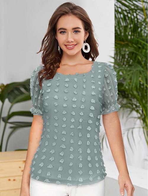 women round neck self design straight top - 20969742 - Standard Image - 0