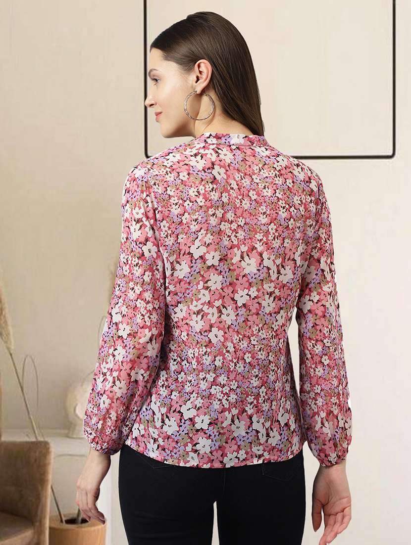 women mandarin neck floral printed straight top - 20969753 - Standard Image - 2