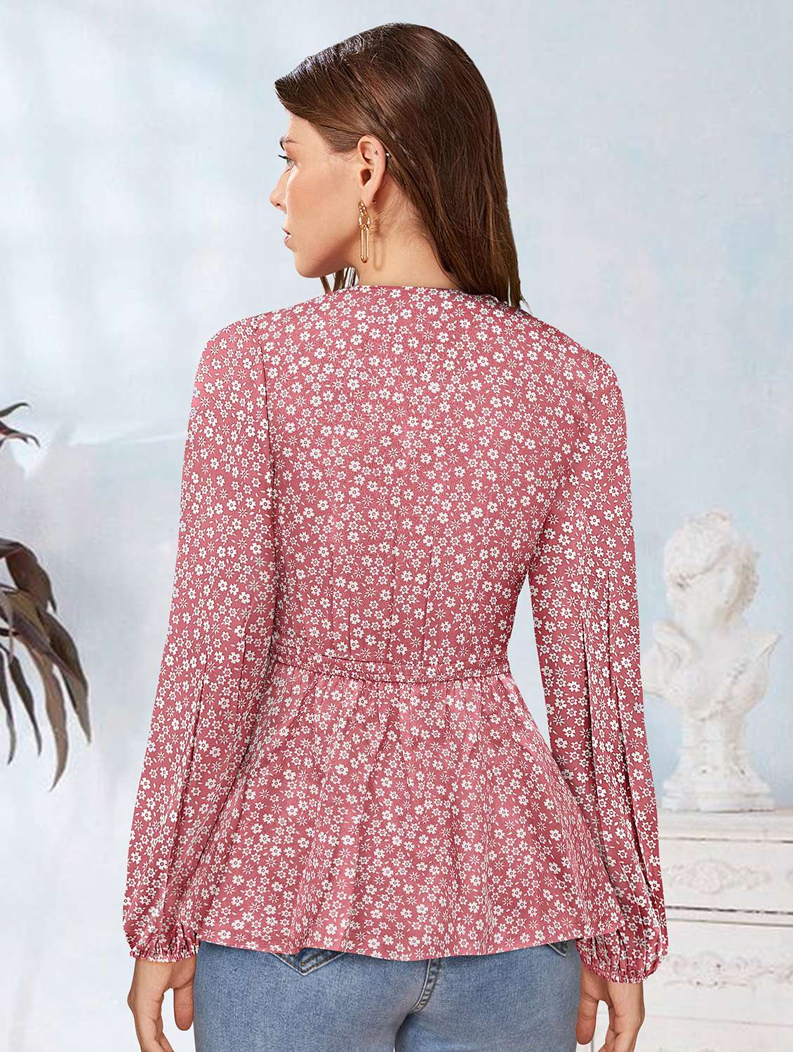 women v-neck floral printed peplum top - 20969757 -  Standard Image - 2