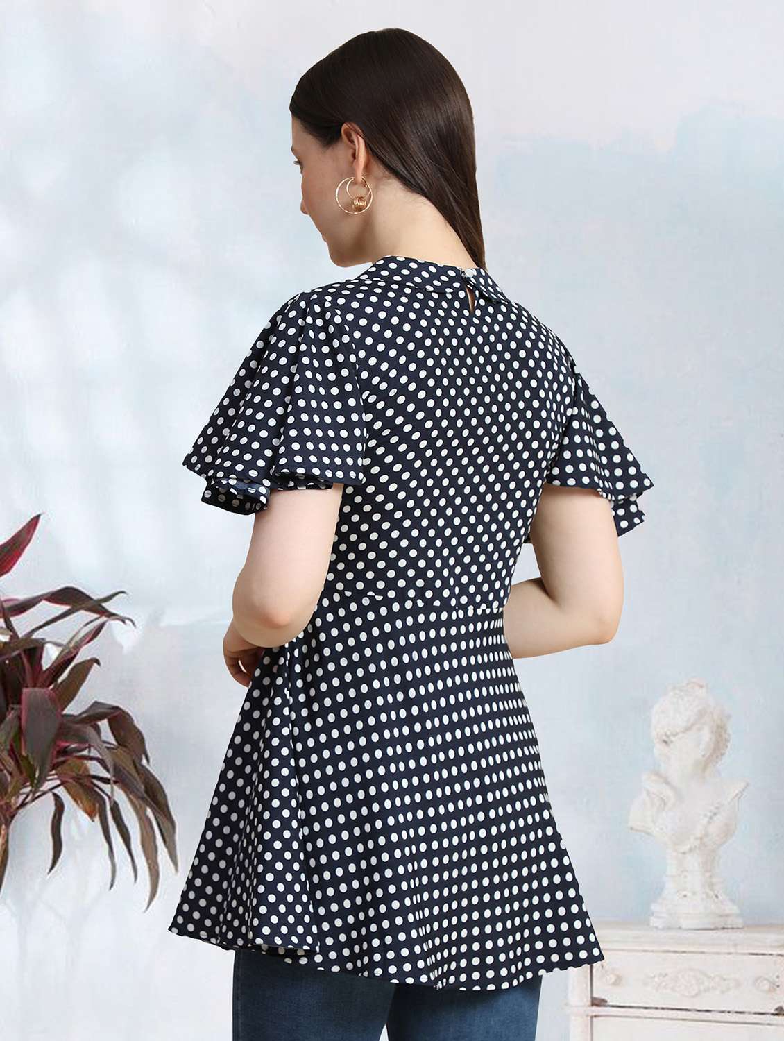 navy blue polka dots a line top - 20969761 - Standard Image - 2