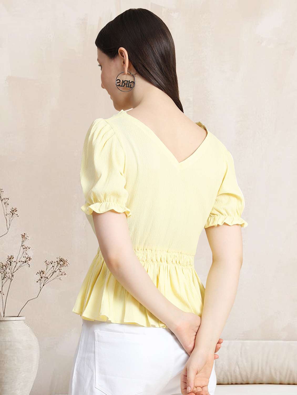 women v-neck solid peplum top - 20969766 -  Standard Image - 2