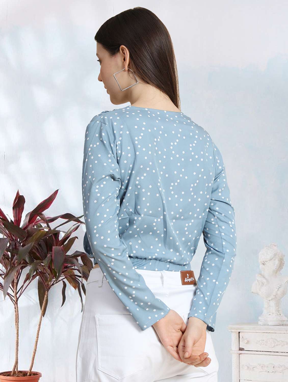 women light blue polka dot crop top - 20969768 - Standard Image - 2
