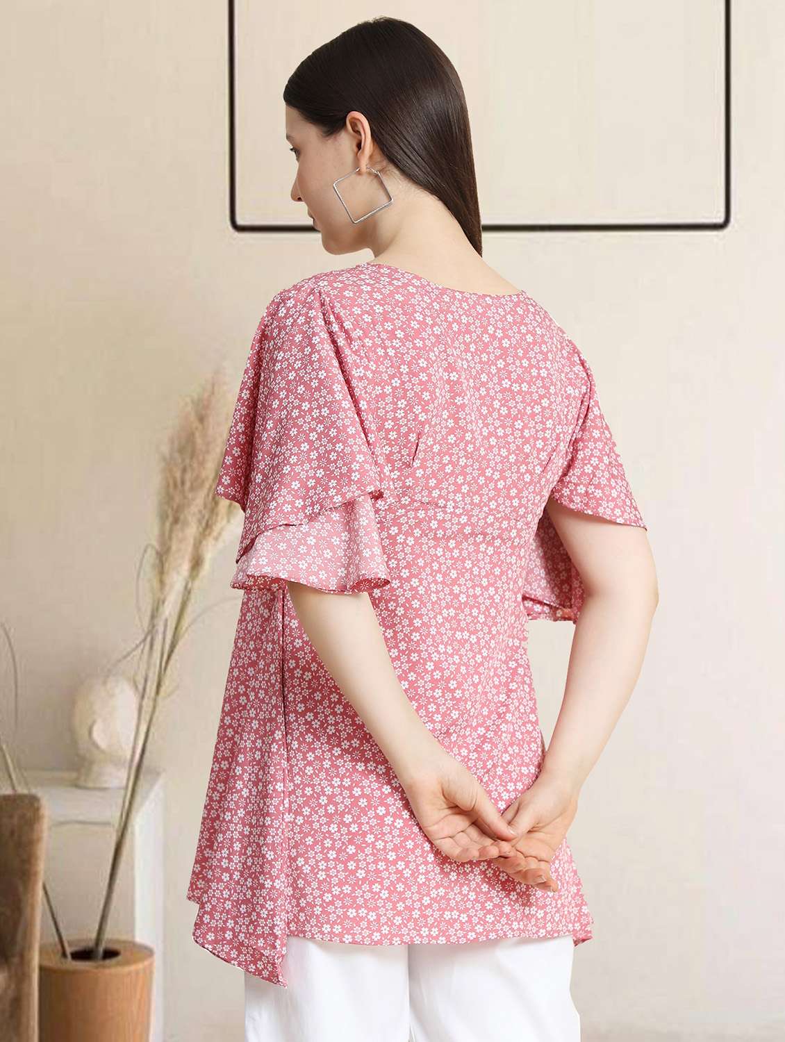 women pink floral printed high-low top - 20969769 -  Standard Image - 2