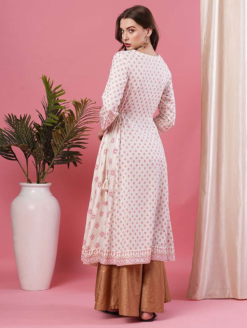 women notch neck foil printed a-line kurta - 20969790 - Standard Image - 2