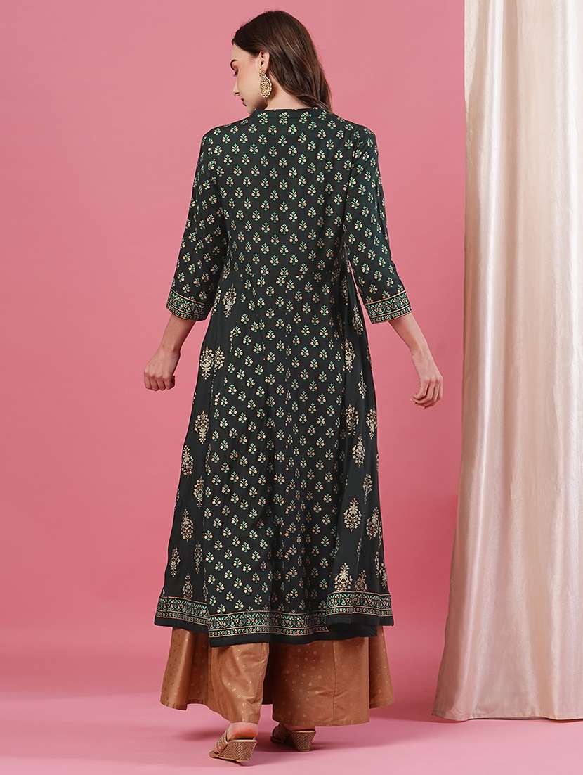 women mandarin neck foil printed anarkali kurta - 20969794 -  Standard Image - 2