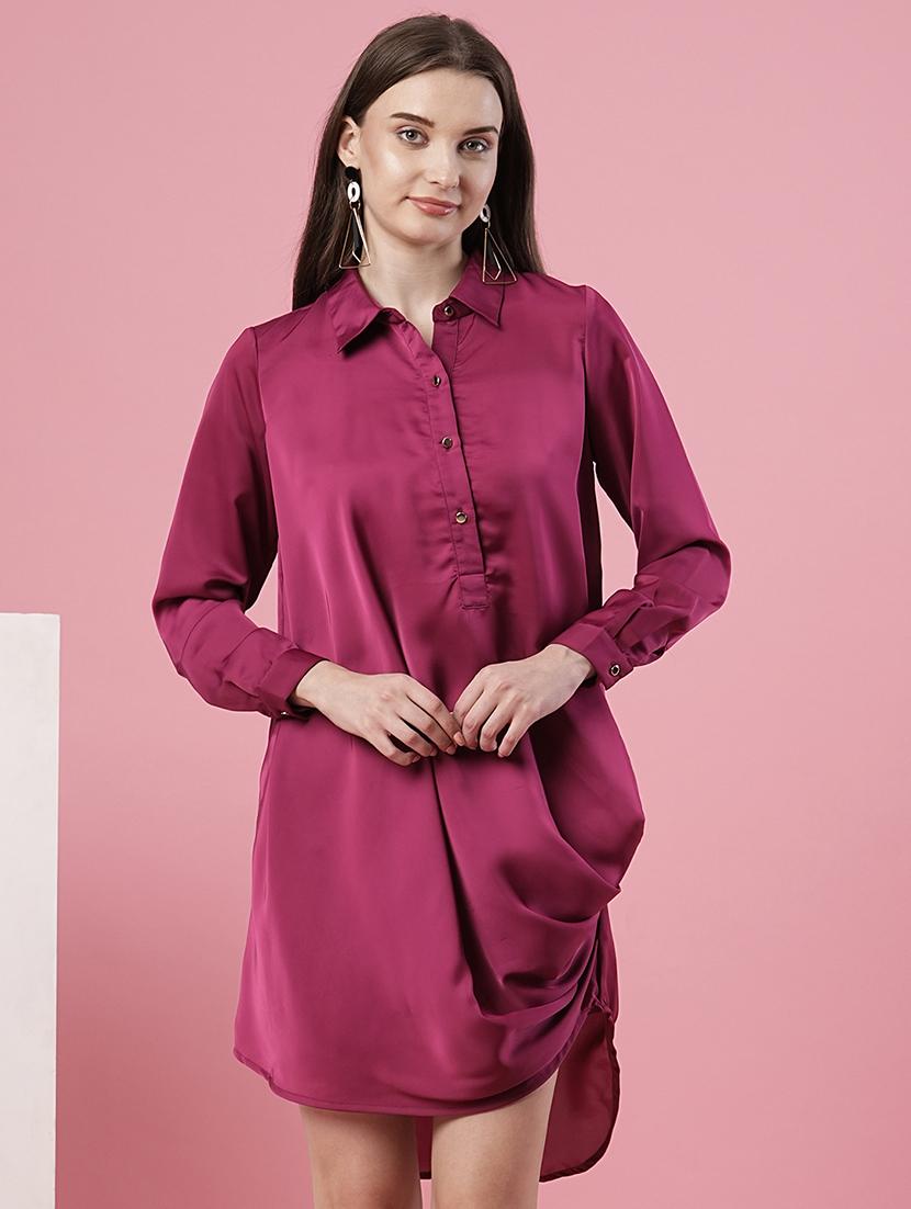 women solid draped detailed asymmetric dress - 20969797 - Standard Image - 2