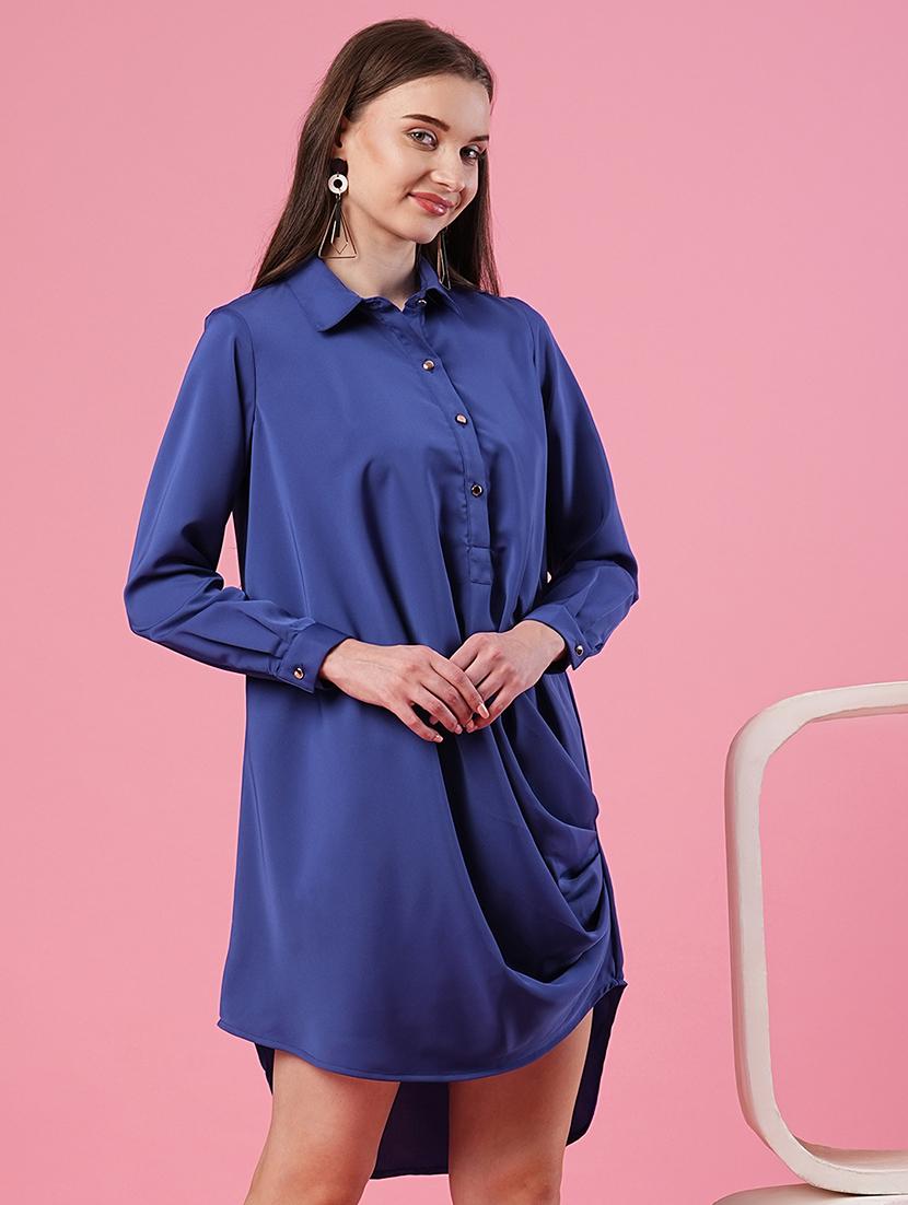 women solid draped detailed asymmetric dress - 20969798 - Standard Image - 2