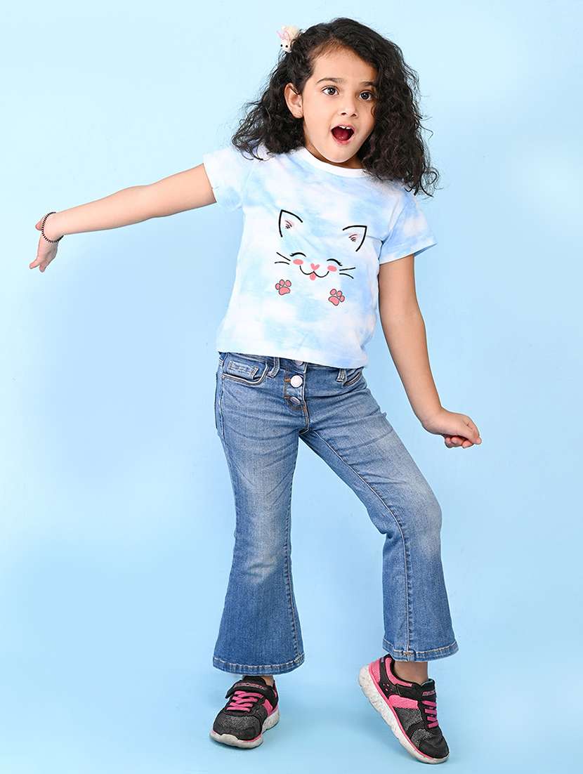 girls light blue printed detailed tee - 20969847 - Standard Image - 2