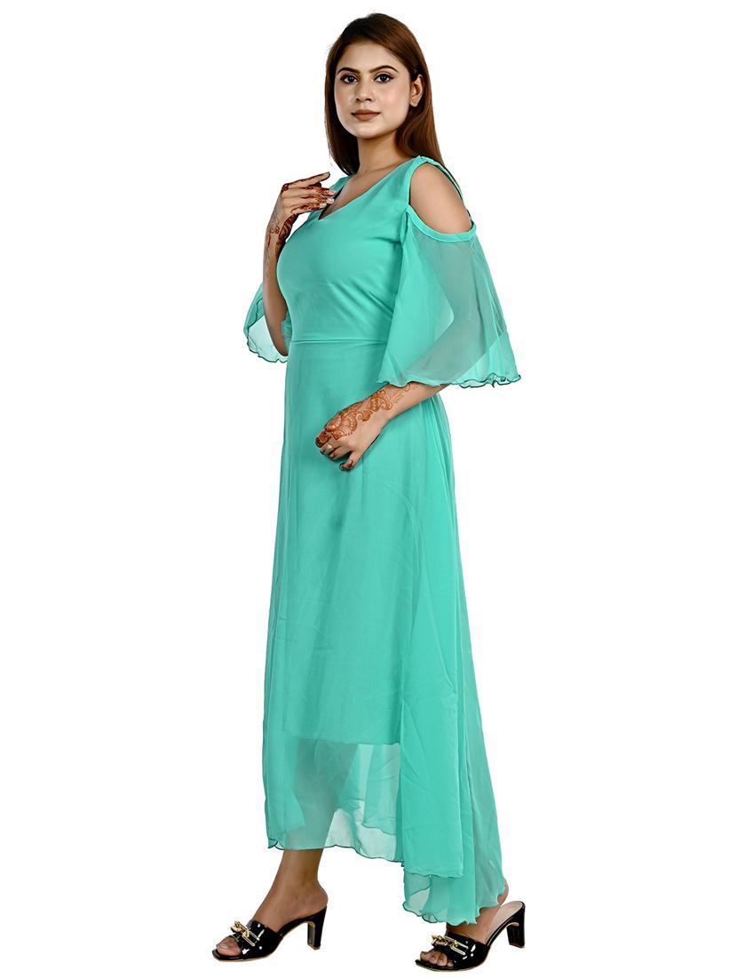 solid light blue georgette maxi dress - 20969936 - Standard Image - 2