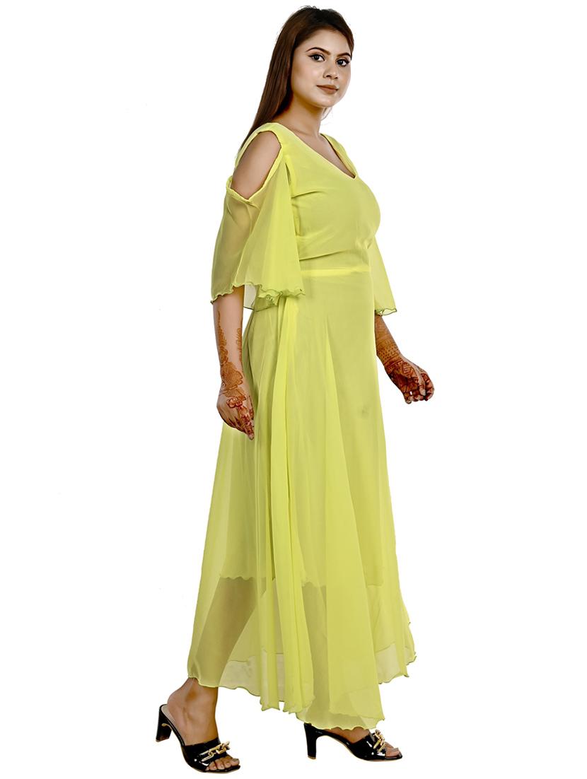 solid yellow georgette maxi dress - 20969941 - Standard Image - 2
