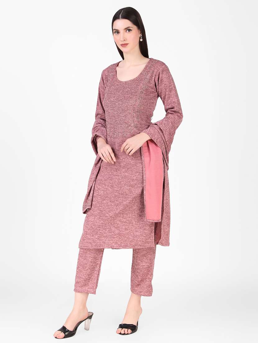 women peach swarovski detailed woollen suit set - 20970053 - Zoom Image - 0