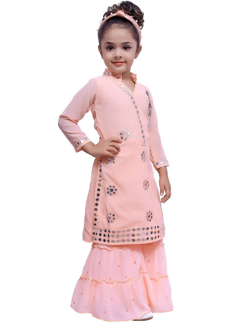 girls embroidered kurta palazzo suit set - 20970073 -  Standard Image - 2