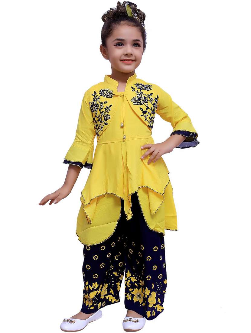 girls floral print kurta palazzo suit set