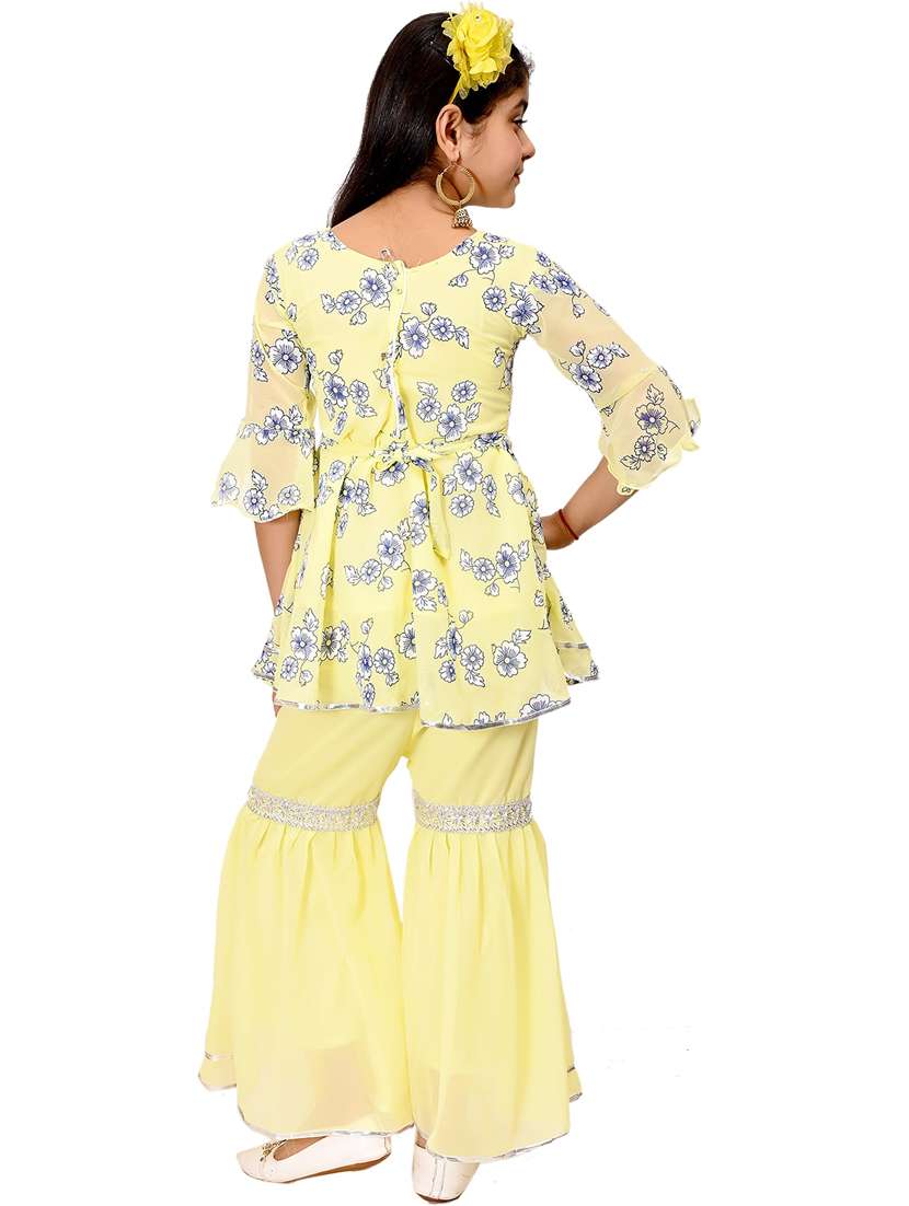girls floral print georgette kurta sharara suit set - 20970080 -  Standard Image - 2