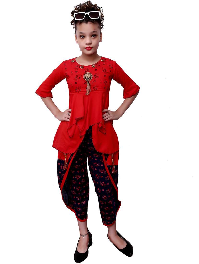 red cotton blend suit set