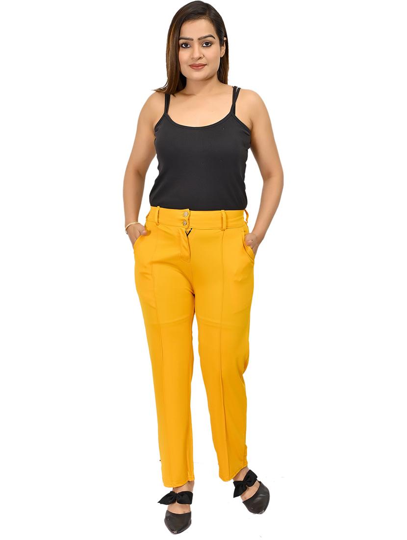 yellow solid cotton casual trouser - 20970115 - Standard Image - 2