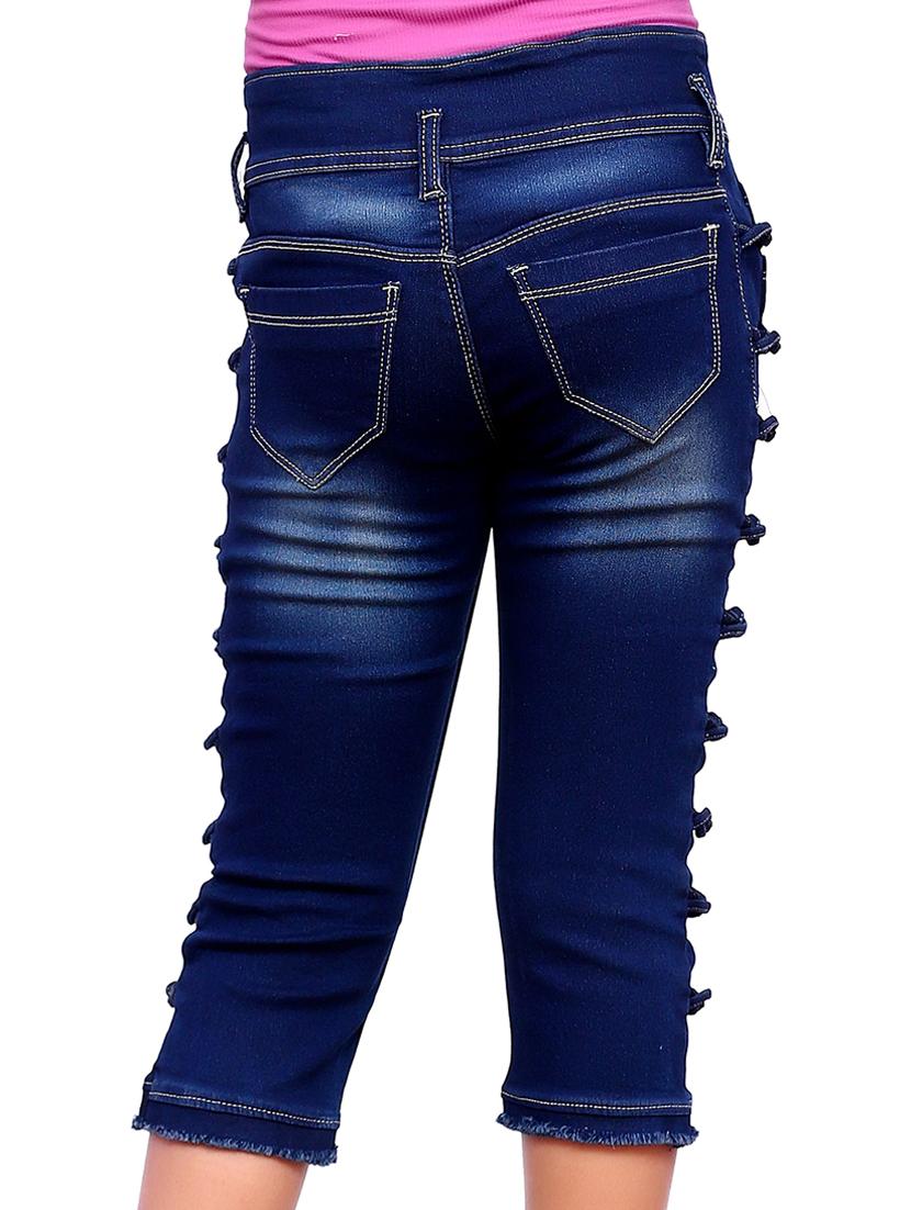 navy blue self design detailed denim three fourth - 20970330 - Standard Image - 2