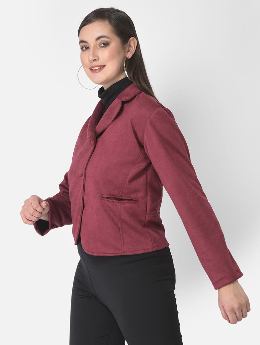 solid maroon fleece casual coat - 20970363 - Standard Image - 2