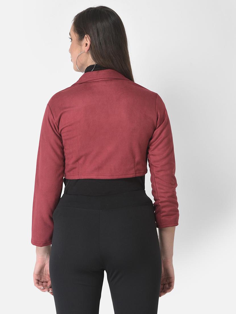solid maroon velvet crop jacket - 20970365 - Standard Image - 2