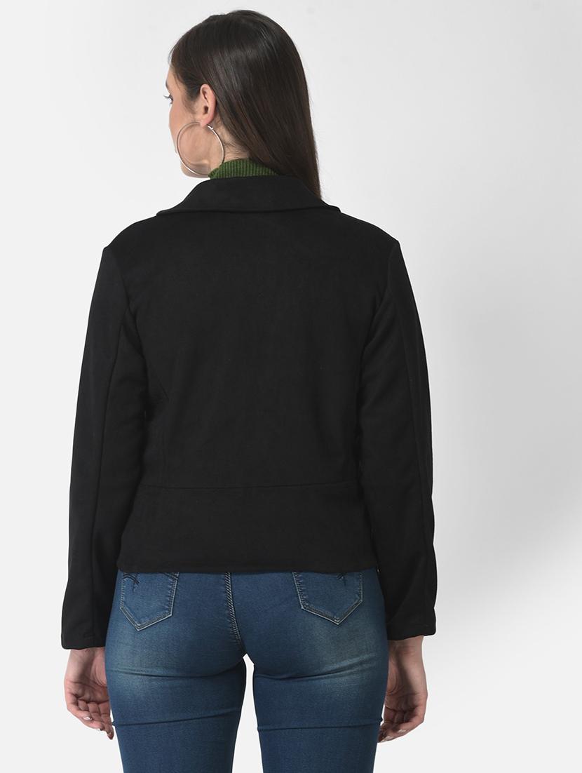 solid black fleece casual coat - 20970369 - Standard Image - 2