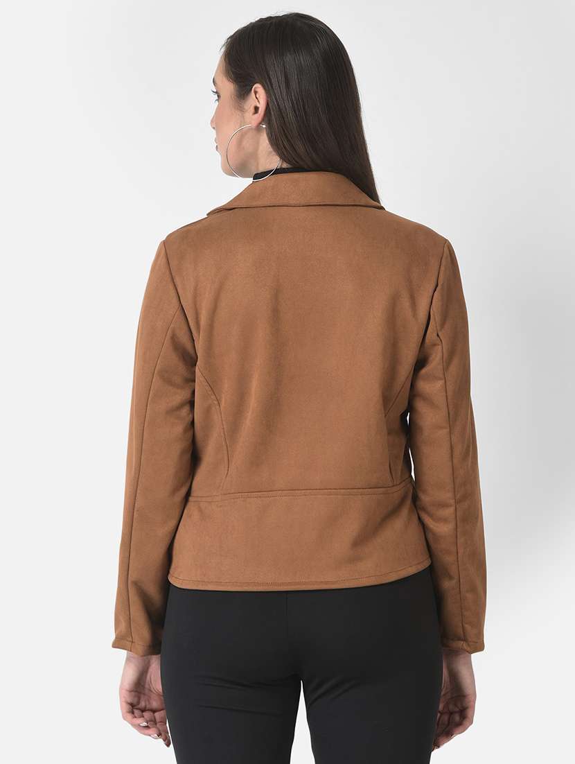 solid brown fleece casual coat - 20970375 - Standard Image - 2