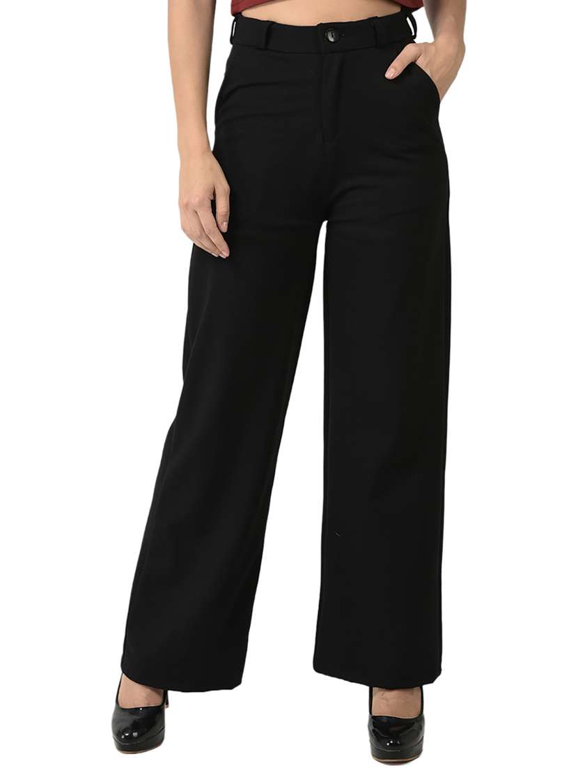 solid black flat front casual trouser