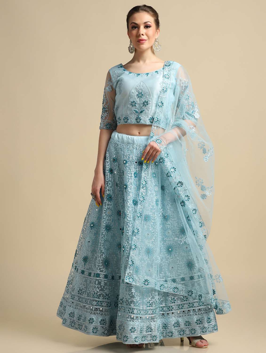 women flared semi-stitched lehnga