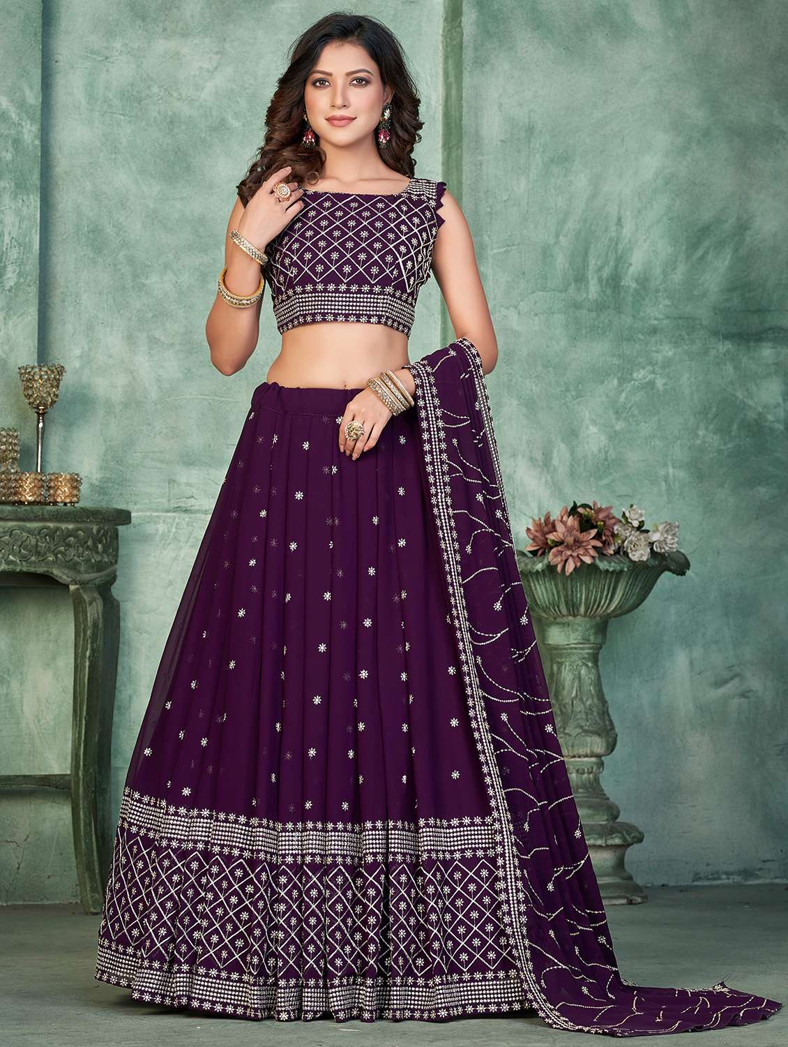women embroidered lehenga choli with dupatta