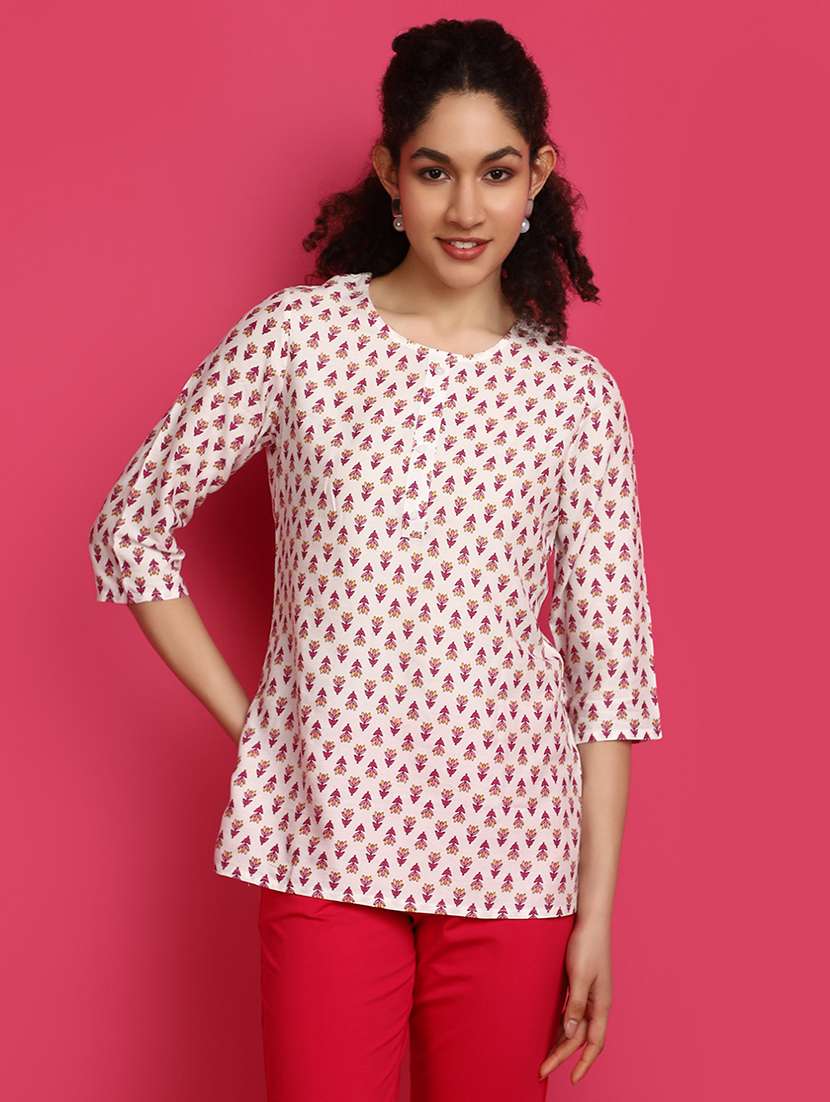 off white printed straight kurti