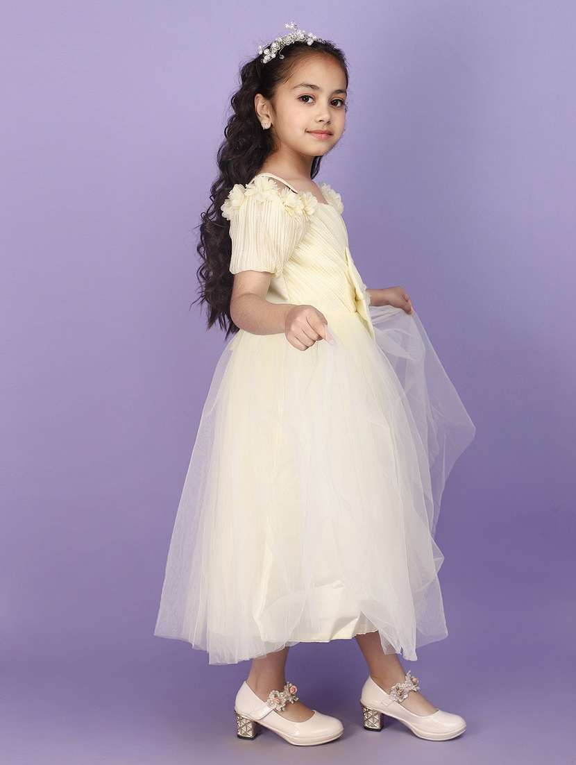 girls solid yellow detailed frock - 20970567 -  Standard Image - 2