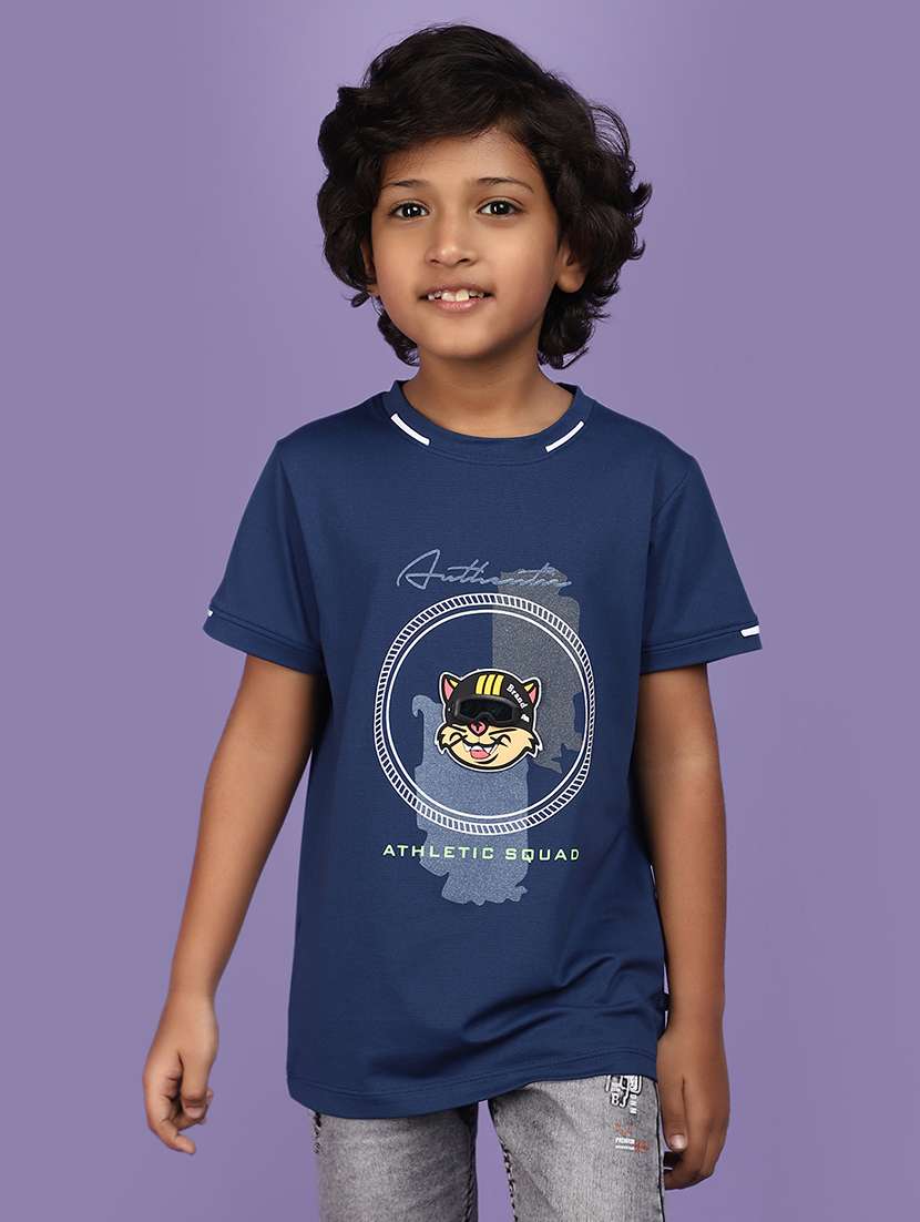 blue front print cotton t-shirt