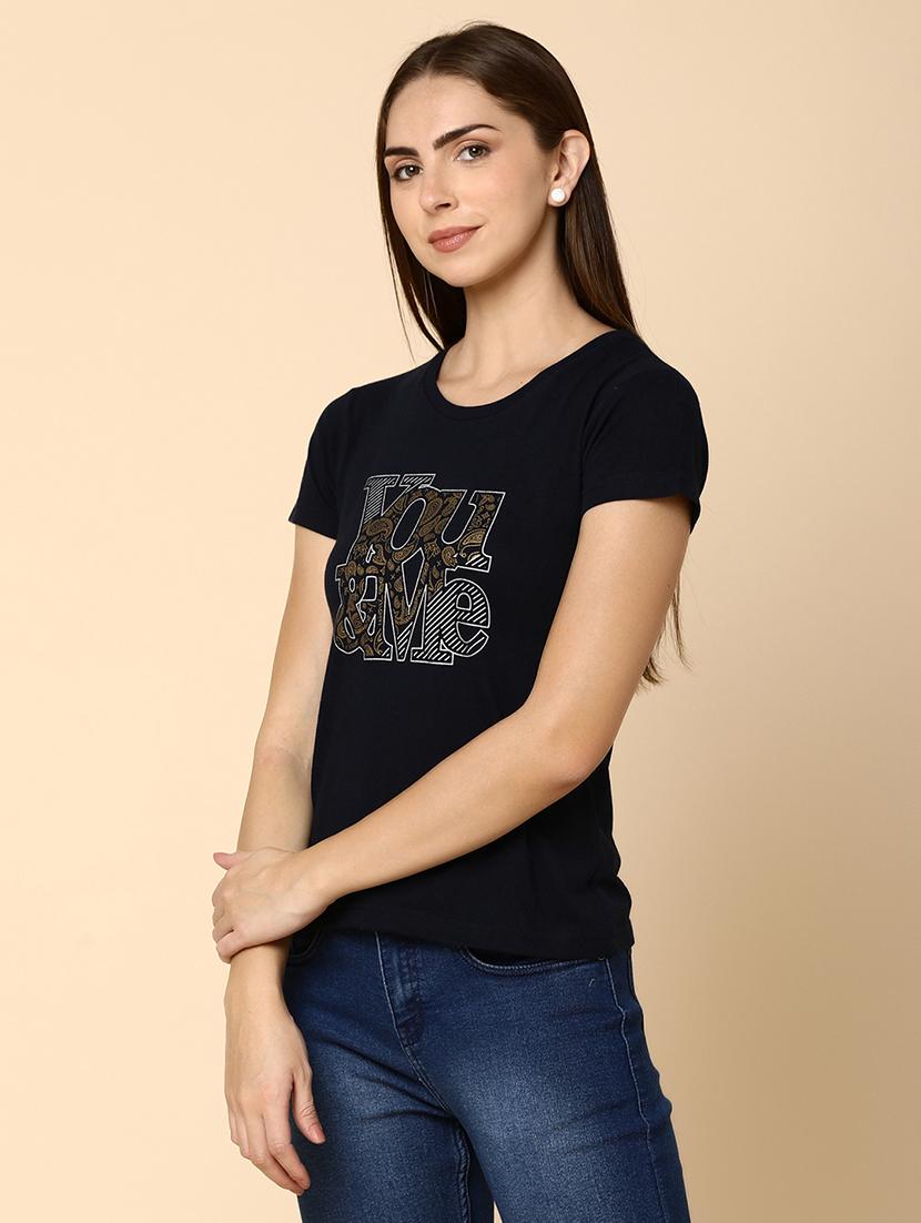 navy blue front print detailed regular t-shirt - 20970713 - Standard Image - 2