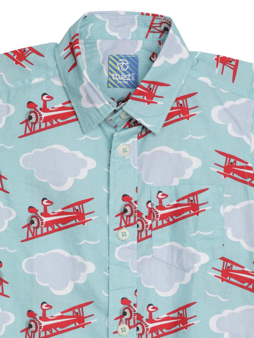 light blue printed cotton shirt - 20970714 - Standard Image - 2