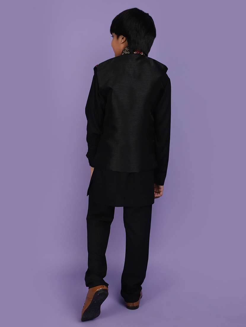 boys mandarin neck embroidered kurta pyjama set with jacket - 20970748 -  Standard Image - 2