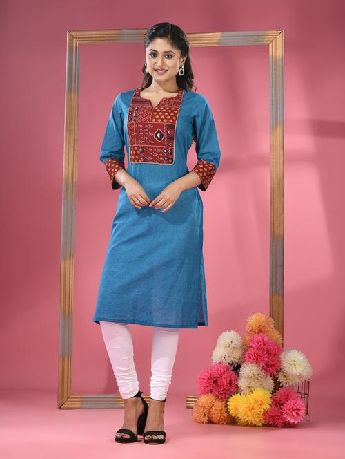 women three quarter sleeve straight kurta - 20970853 -  Standard Image - 0