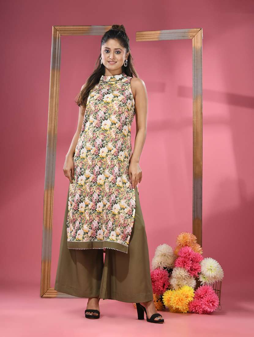 women floral print kurta palazzo set 