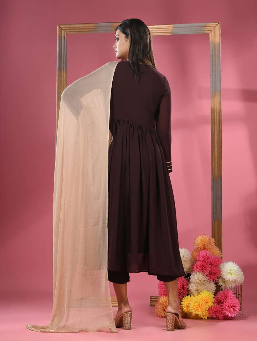 women solid v neck kurta pant set with dupatta - 20970867 -  Standard Image - 2